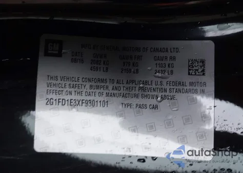 2015 Chevrolet Camaro 1Lt z USA, uszkodzony, nr VIN 2G1FD1E3XF9301101